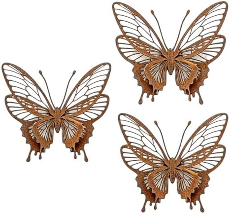 Butterfly Wall Decor, Set of 3, Rusty