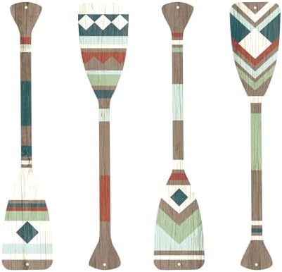 Canoe Paddle Wall Decor, Set of 4, Green and Red