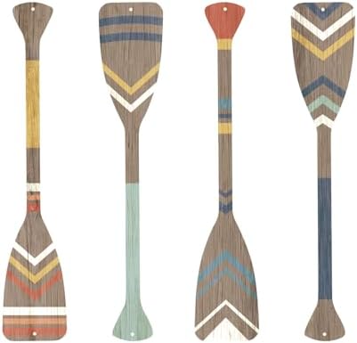 Canoe Paddle Wall Decor, Set of 4, Yellow and Blue