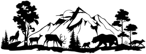 Deer and Bear Forest Wall Art, 15.7 in, Black