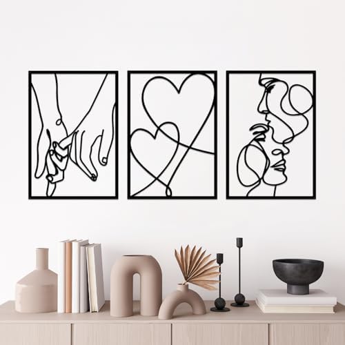 Kiss and Hands Line Art, Set of 3, Black