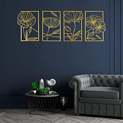 Lotus Line Art Wall Decor, Set of 4, 47 x 17 in, Gold