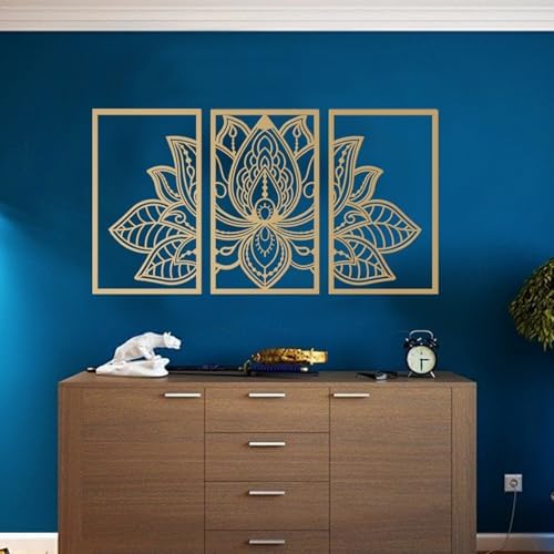 Lotus Mandala Wall Art, Set of 3, 32 x 17 in, Gold