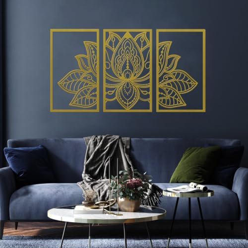 Lotus Mandala Wall Art, Set of 3, 43 x 22 in, Gold