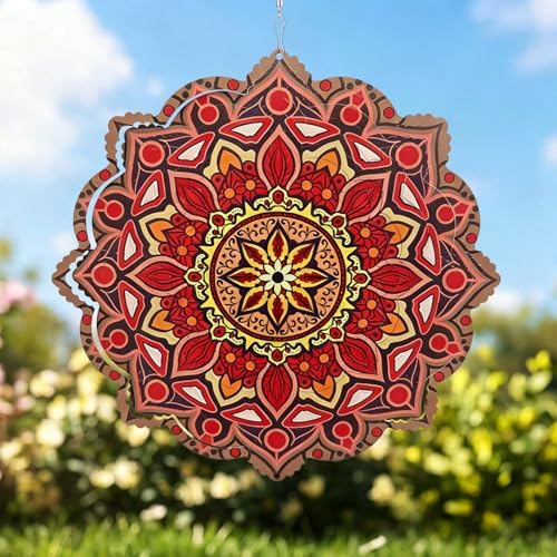 Mandala Wind Spinner, 11 in, Retro Red