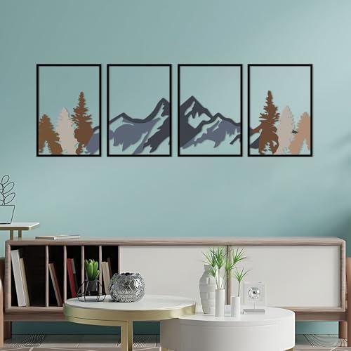 Mountain and Forest Wall Art, Set of 4, 50 x 15.7 in, Colorful