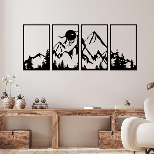 Mountain Range and Sun Wall Art, Set of 4