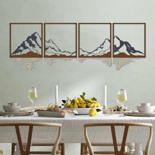 Mountains and Rivers Wall Art, Set of 4, 50 x 15.7 in, Colorful